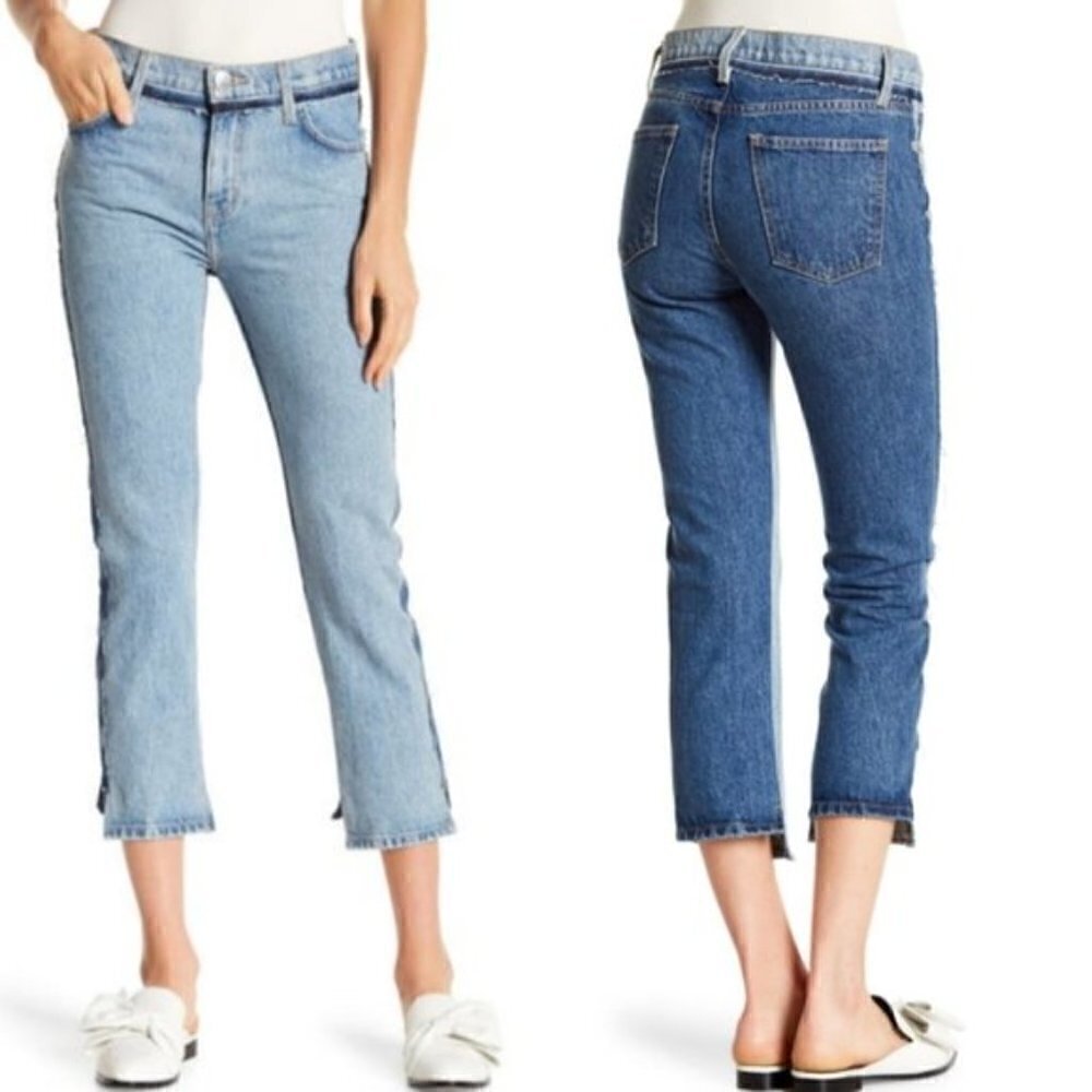 NWT Current/Elliott The High Waist Somera Two Tone Straight Jeans, Size 26